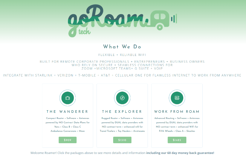 goRoam Tech homepage