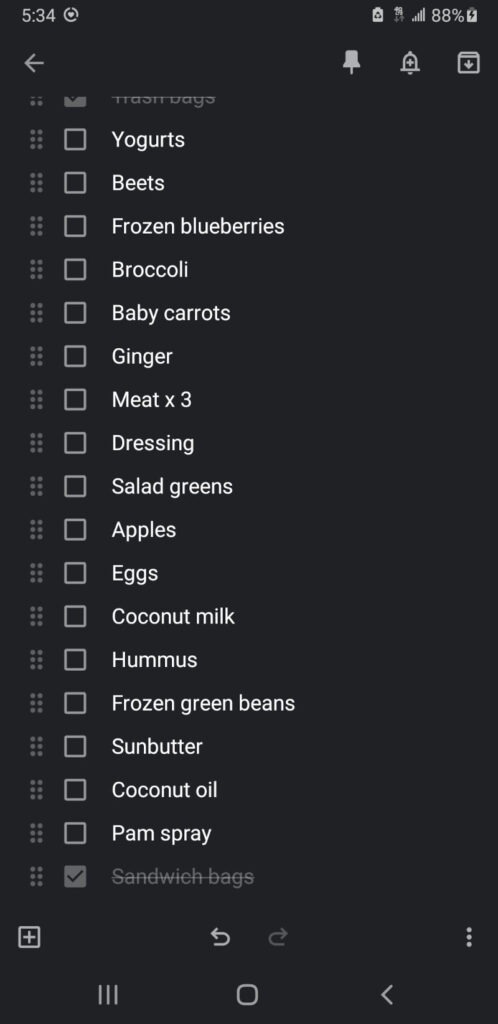 Grocery list